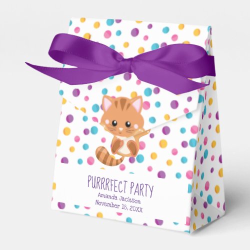 Rainbow Confetti Cute Kitty Cat Birthday Party Favor Boxes