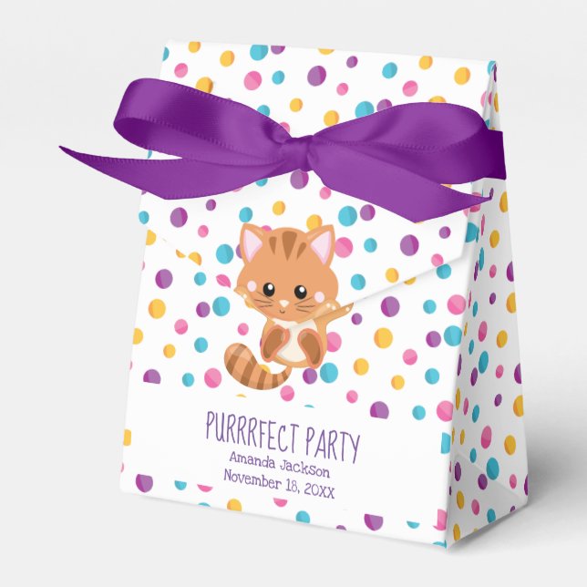 Rainbow Confetti Cute Kitty Cat Birthday Party Favor Boxes (Front Side)