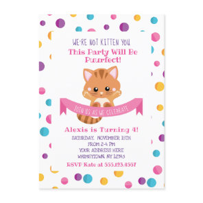 Rainbow Confetti Cute Kitty Cat Birthday Party Invitation