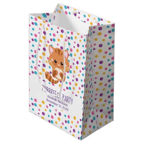 Rainbow Confetti Cute Kitty Cat Birthday Party Medium Gift Bag