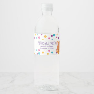 Rainbow Confetti Cute Kitty Cat Birthday Party Water Bottle Label