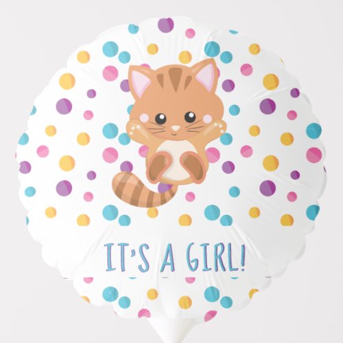Rainbow Confetti Cute Kitty Cat  Its a Girl Balloon