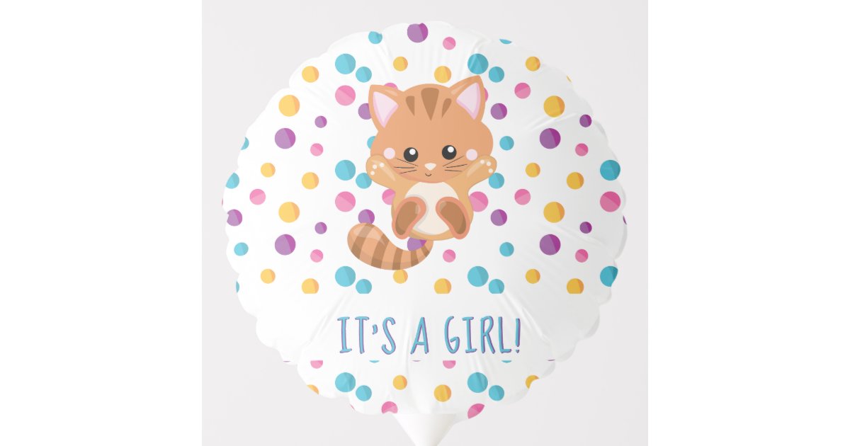 Rainbow Confetti Cute Kitty Cat Its A Girl Balloon Zazzle Com