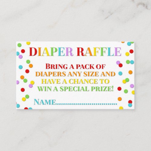 Rainbow Confetti Diaper Raffle Card