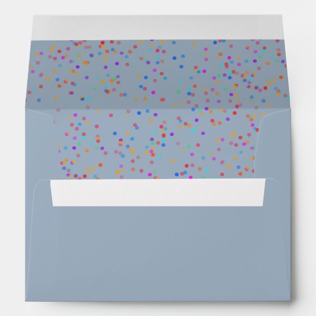 Rainbow Confetti Elegant Dusty Blue Return Address Envelope (Back (Bottom))