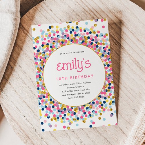 Rainbow Confetti Gold Glitter Playful Birthday