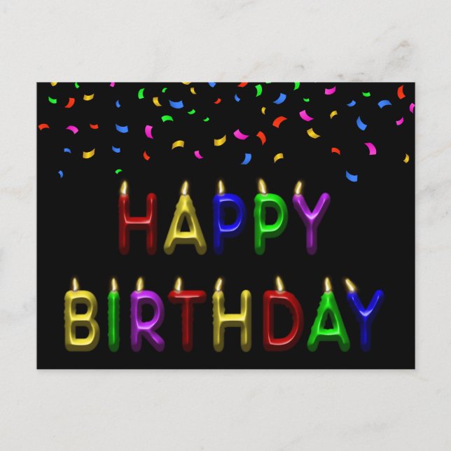 Rainbow Confetti Happy Birthday Candles Postcard (Front)