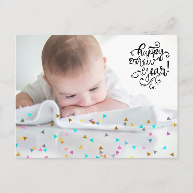 Rainbow Confetti Happy New Year Postcard (Front)