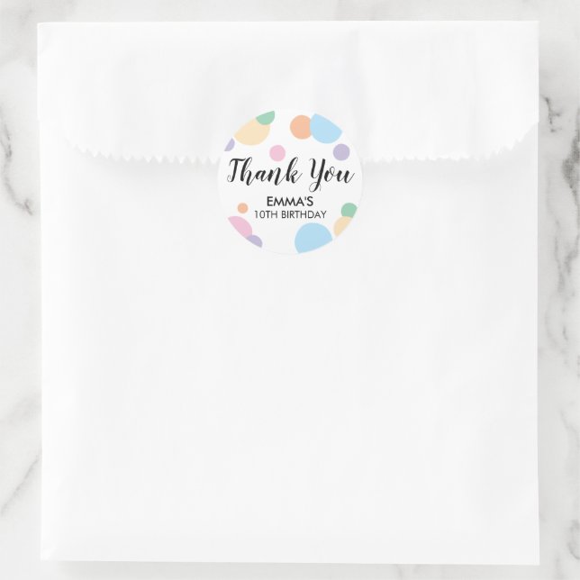 Rainbow Confetti Kids Birthday Party Thank You Classic Round Sticker (Bag)