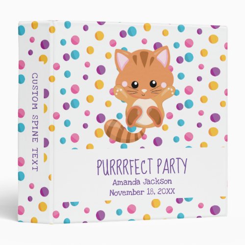 Rainbow Confetti Kitty Birthday Party Photo Album 3 Ring Binder