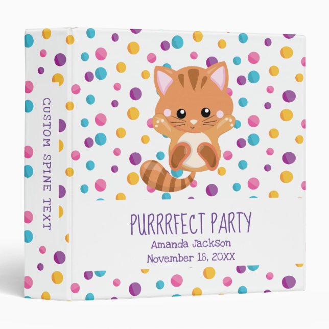 Rainbow Confetti Kitty Birthday Party Photo Album 3 Ring Binder (Front/Spine)