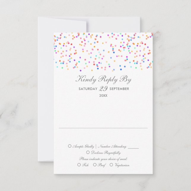 Rainbow Confetti Minimalist Wedding RSVP Card (Front)