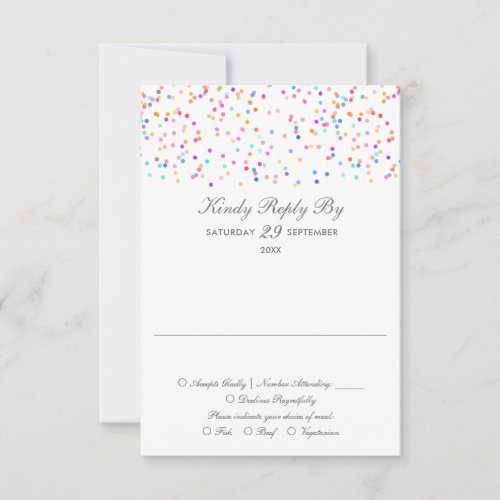 Rainbow Confetti Minimalist Wedding RSVP Card