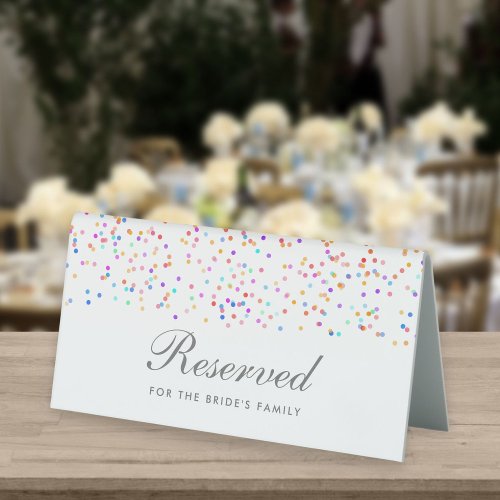 Rainbow Confetti Photo Wedding Reserved Table Tent Sign