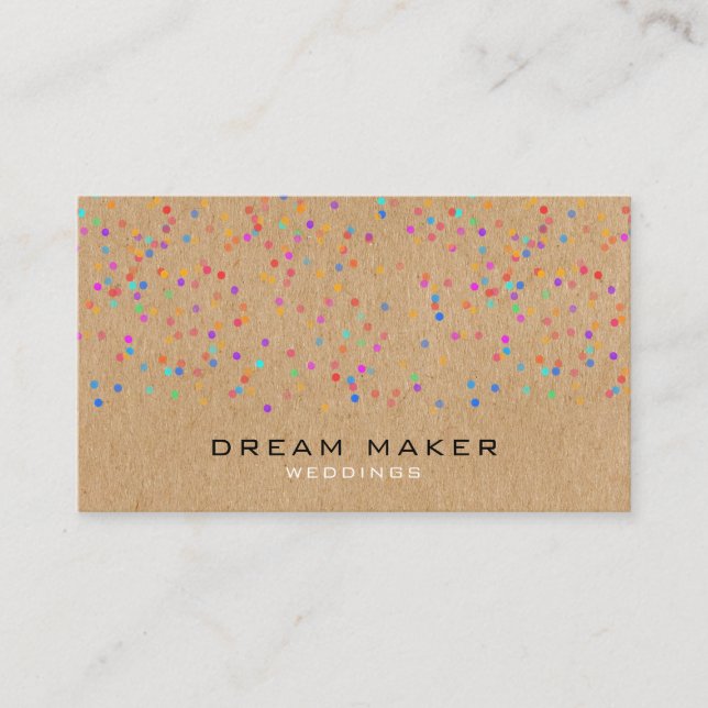 Rainbow Confetti Rustic Kraft Business Card (Front)