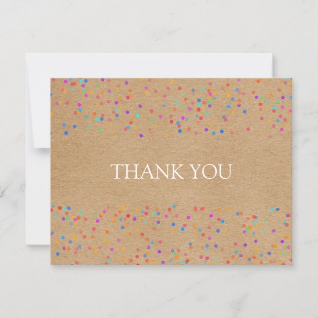 Rainbow Confetti Rustic Kraft Script Business Thank You Card (Front)