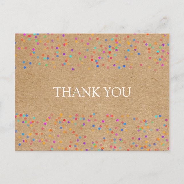 Rainbow Confetti Rustic Kraft Thank You Postcard (Front)