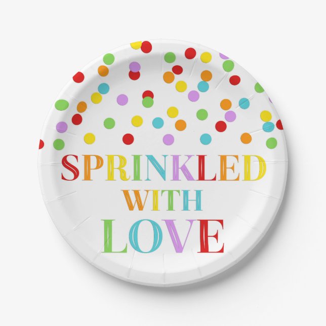 Rainbow Confetti Sprinkled with Love Baby Sprinkle Paper Plates (Front)