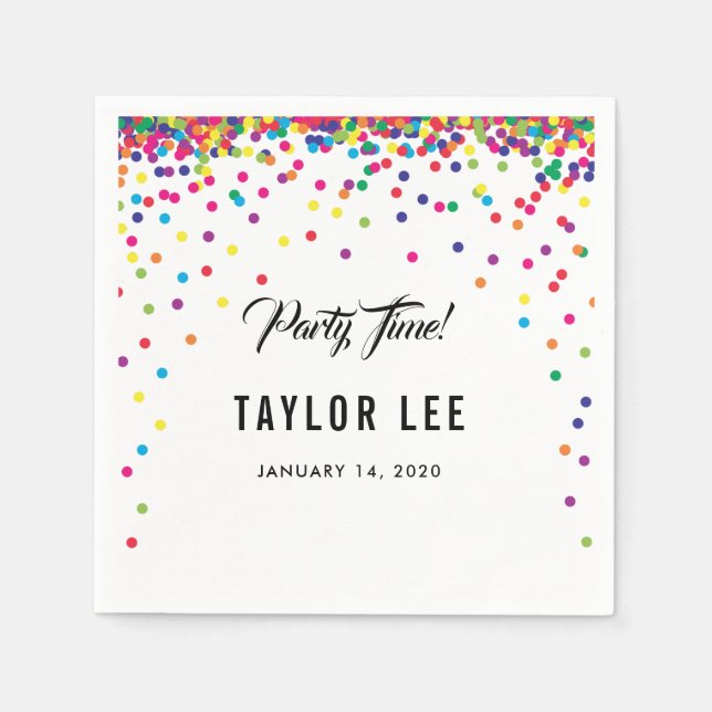 Rainbow confetti sprinkles birthday party decor napkins (Front)