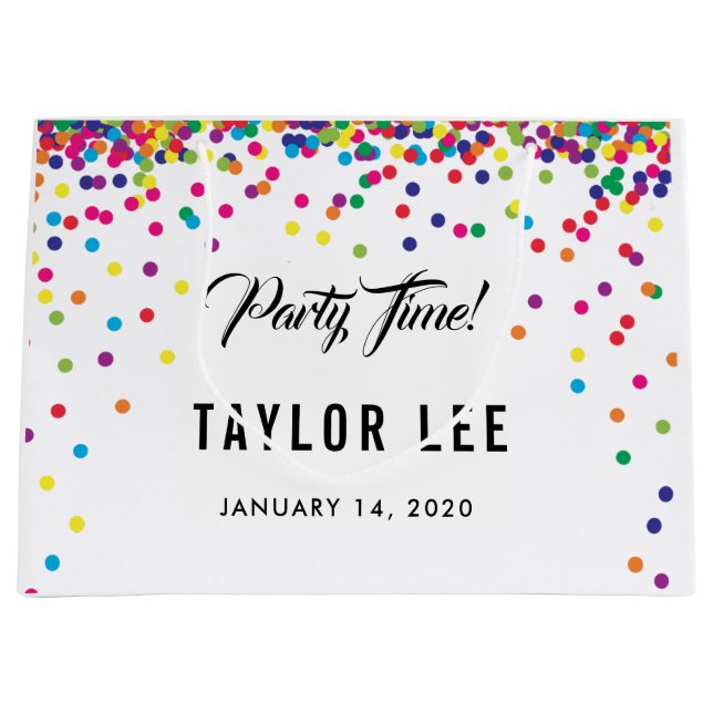 Rainbow confetti sprinkles birthday party large gift bag (Front)