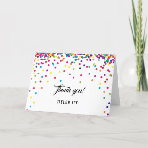 Rainbow confetti sprinkles birthday party letterpress thank you card