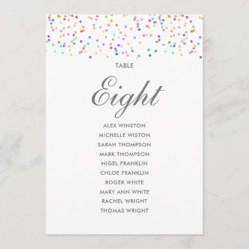 Rainbow Confetti Table Number Seating Chart