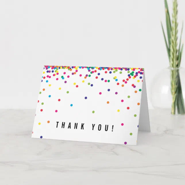 Rainbow Confetti Thank You Card | Cute & Simple | Zazzle