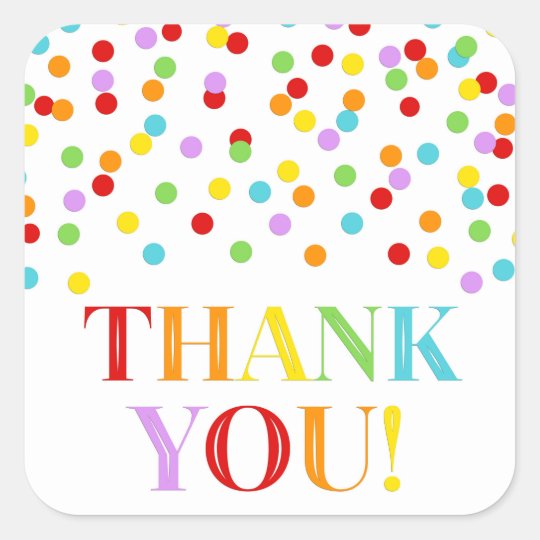 Rainbow Confetti Thank You Square Sticker | Zazzle.com