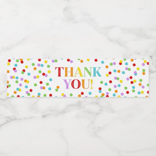 Rainbow Confetti Thank You Water Bottle Label