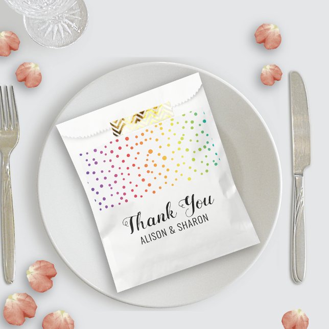 Rainbow confetti, trees Thank You lesbian wedding  Favor Bag (Creator Uploaded)