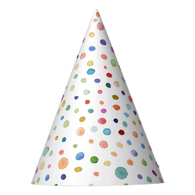 Rainbow Confetti Watercolor Dots Party Hat (Front)