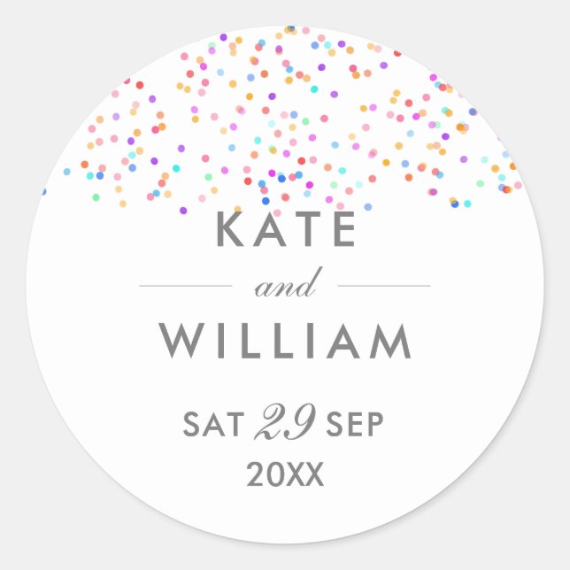 Rainbow Confetti Wedding Classic Round Sticker (Front)