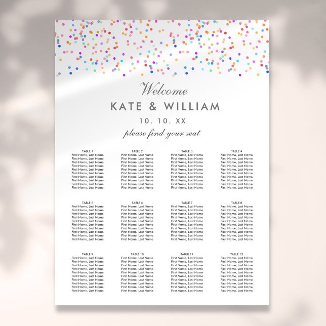 Rainbow Confetti Wedding Seating Plan Chart (Rainbow Confetti Wedding Seating Plan Chart)