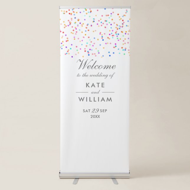 Rainbow Confetti Wedding Welcome Retractable Banner (Front)