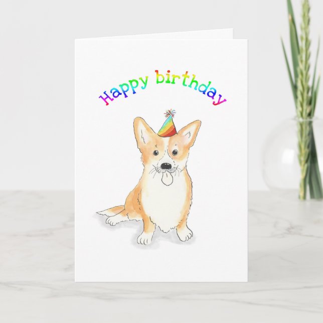 Rainbow corgi birthday card (Front)