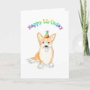 Rainbow corgi birthday card