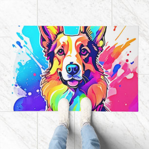 Rainbow Corgi: Pop Art Puppy Joy Doormat