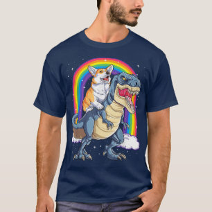 Rainbow Corgi Riding Dinosaur T re Cute Corgi Dog T-Shirt