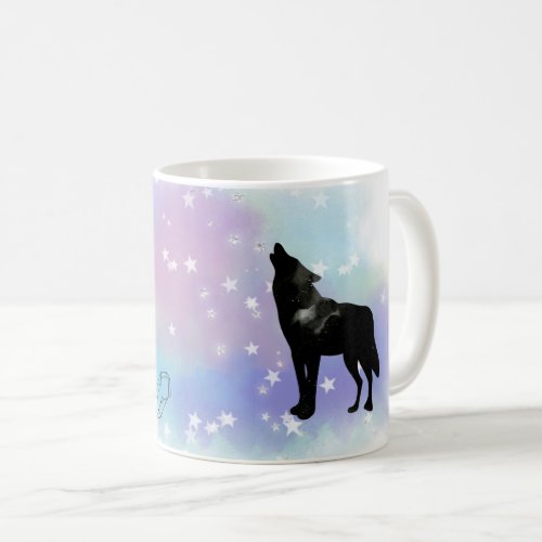 *~* Rainbow Cosmic Moon Howling Wolf Crystals Coffee Mug