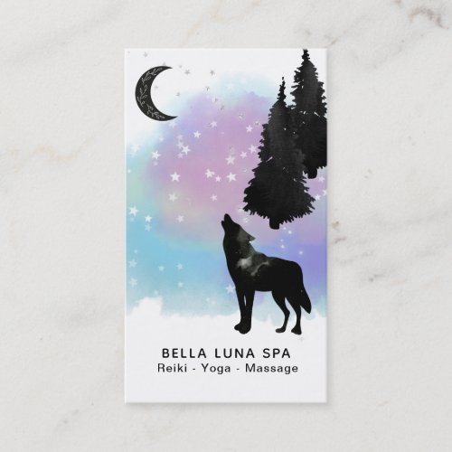  Rainbow Cosmic Moon Howling Wolf Pine Trees Business Card