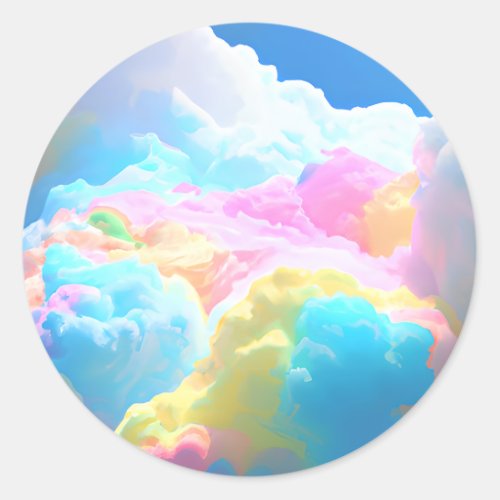 Rainbow cotton candy clouds classic round sticker