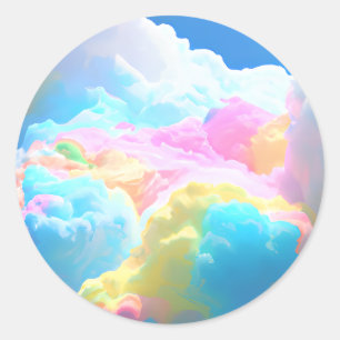 Rainbow cotton candy clouds classic round sticker