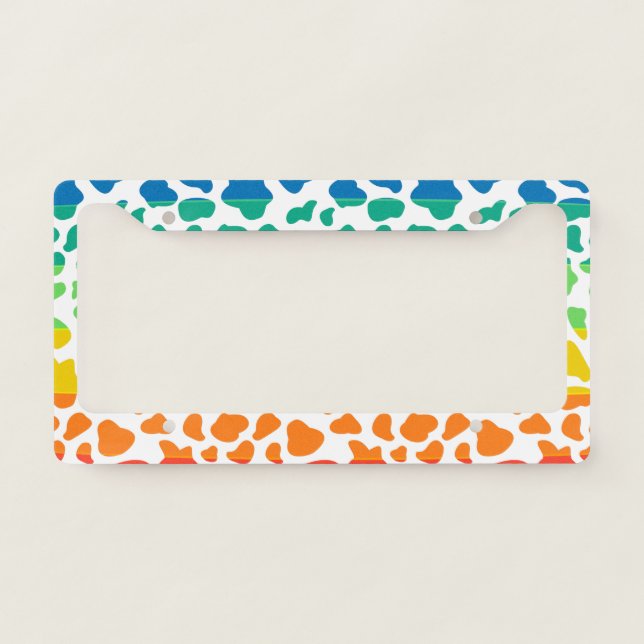 Rainbow Cow Pattern License Plate Frame (Front)