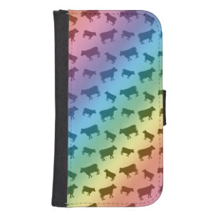 Rainbow cow pattern wallet phone case for samsung galaxy s4