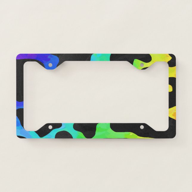 Rainbow Cow Print License Plate Frame (Front)