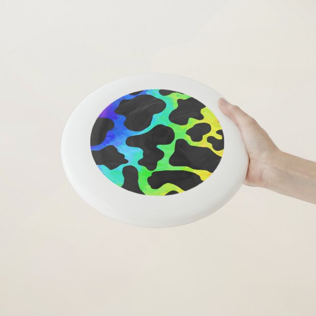 Rainbow Cow Print Wham-O Frisbee (In Hand)