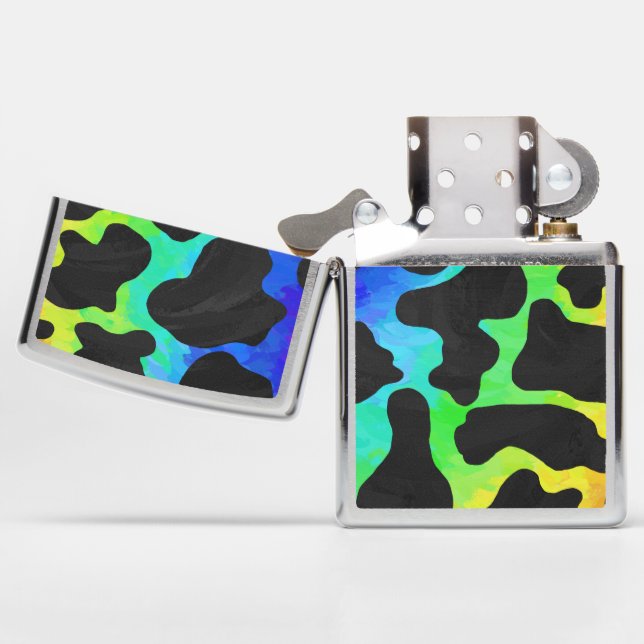 Rainbow Cow Print Zippo Lighter (Opened)