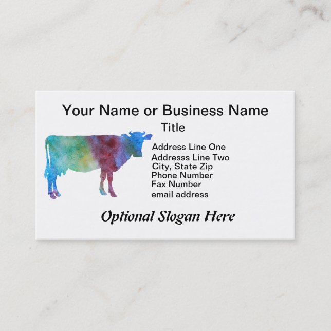 Rainbow Cow With Customizable Text Business Card (Front)
