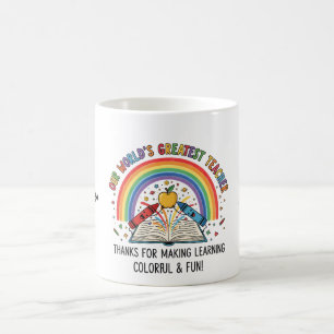 Rainbow Crayon Apple Worlds Greatest Teacher Coffee Mug