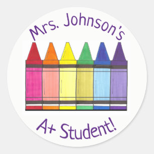 Rainbow Crayon Personalized A+ Student Art Teacher Classic Round Sticker